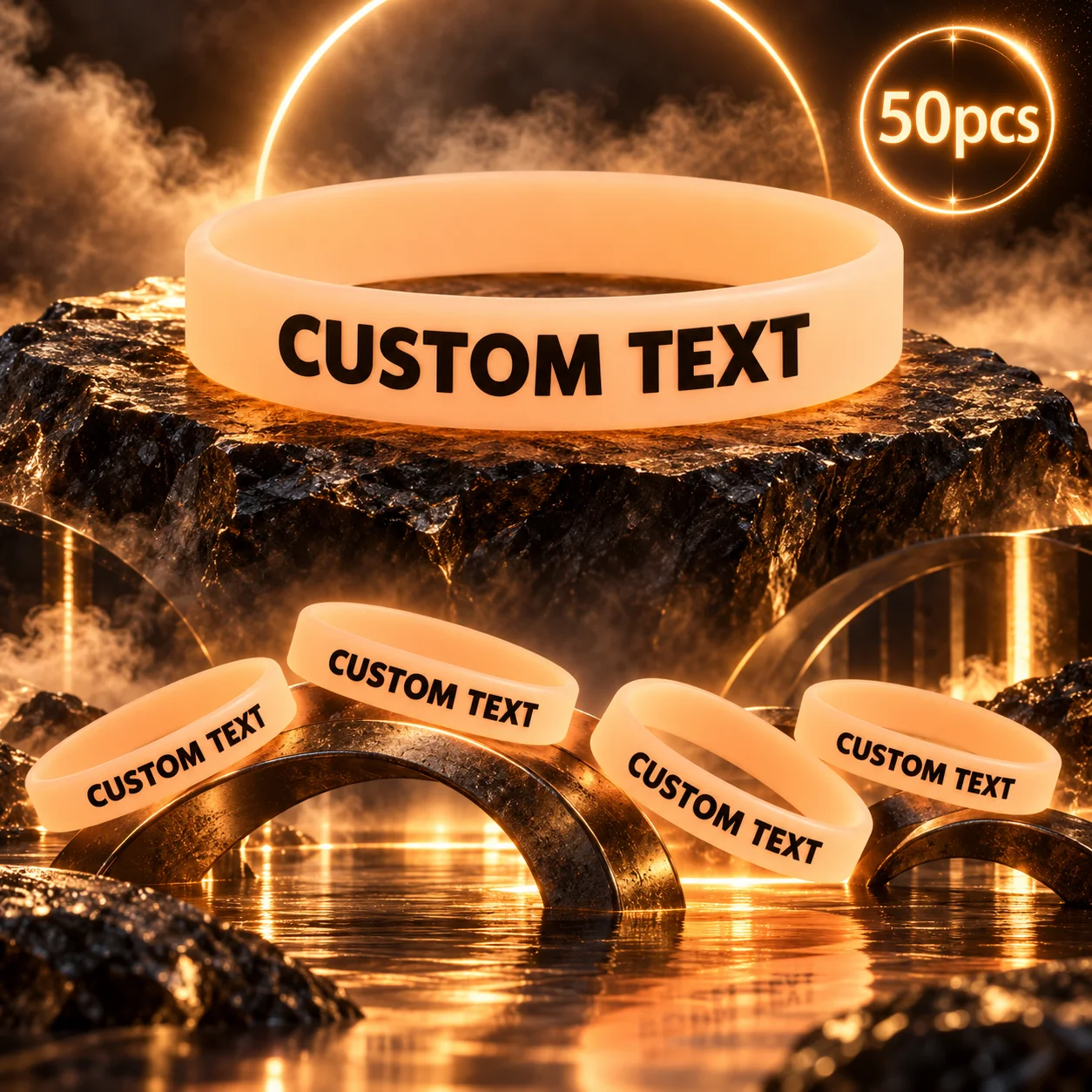 Custom Luminous Silicone Bracelets, 50PCS
