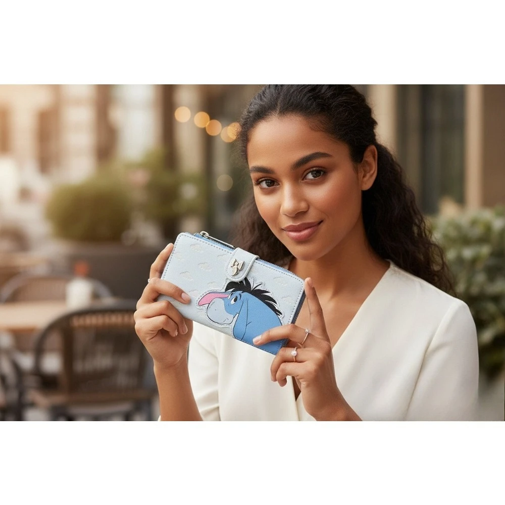 

Кошелек-клатч из искусственной кожи с двойной молнией и отделениями для карт, черно-белый, с изображением Винни-Пуха, мультяшный дизайн, для хранения карт