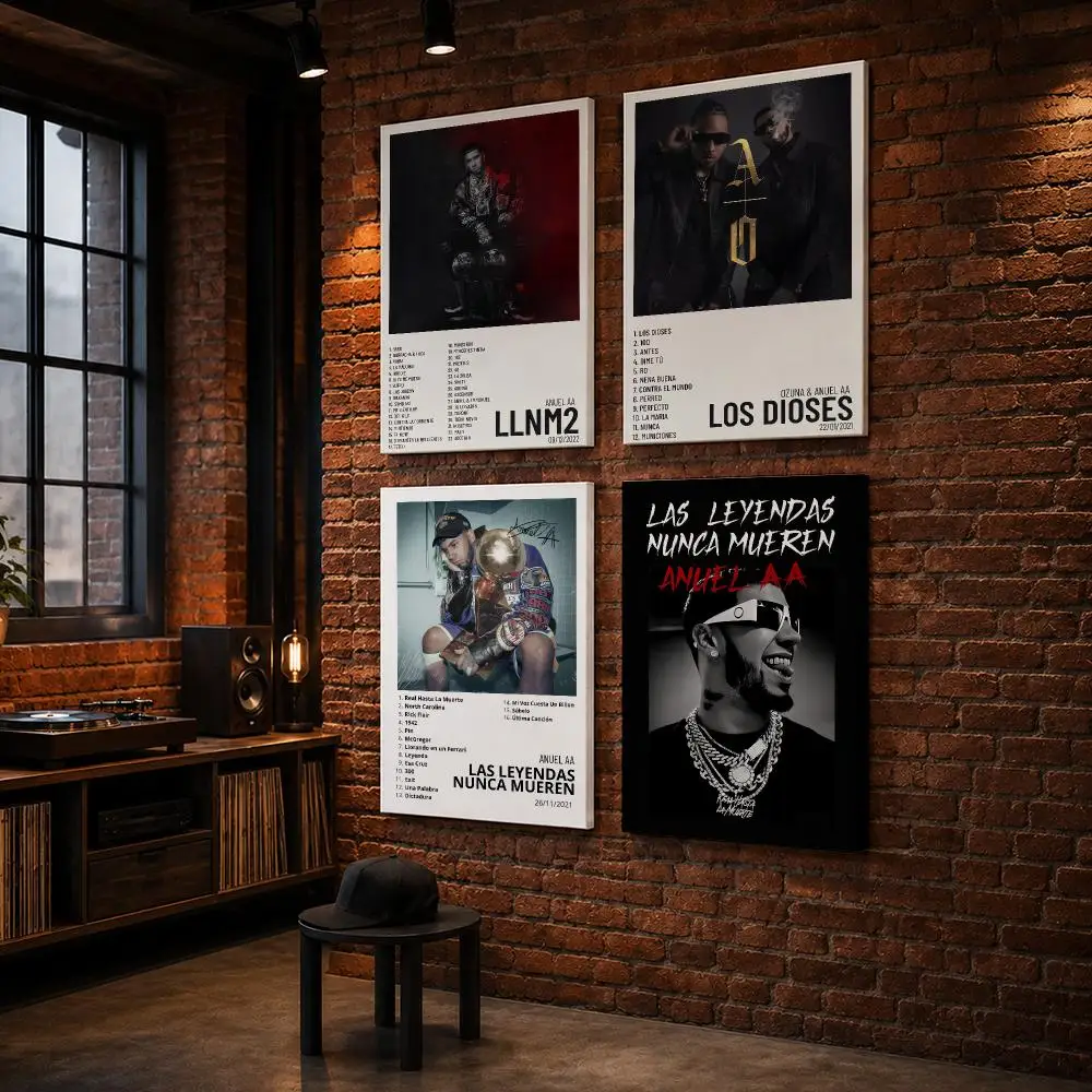 A-Anuel AA Rapper Album Framed Wall Painting Wood Framed Wall Art Print For Bedroom Living Room Hallway Office Home Decor