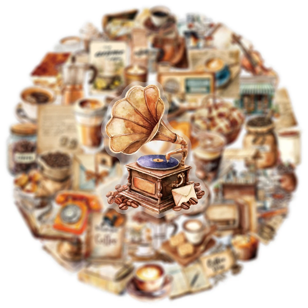 

10/30/50pcs Transparent Retro Cartoon Coffee Letter Graffiti Stickers Aesthetic DIY Notebook Phone Luggage Car Cute Cafe Sticker