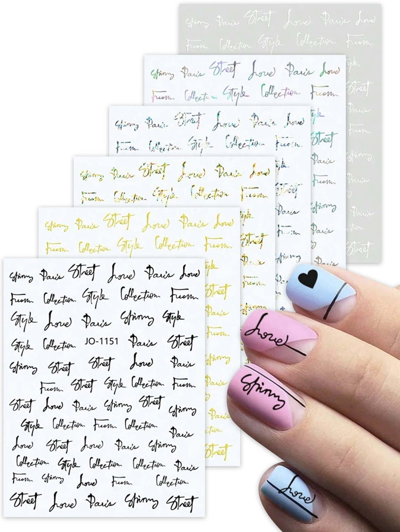 3/6/12 Blatt Buchstaben-Nagelkunst-Aufkleber, stilvolles Handschrift-Design, selbstklebende Nagelaufkleber für DIY-Maniküre-Dekoration