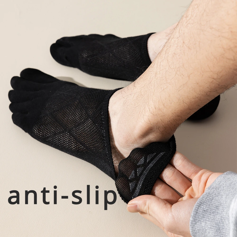 5 Pairs Men Non-Slip Toe Socks with Separate Fingers No Show Invisible Slipper Socks Man Five Finger Socks Sports Summer Mesh