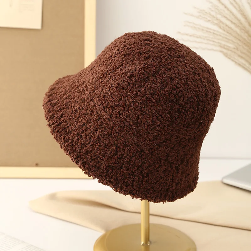 Woolen warm Buchet Hats for Women Vintage Granular velvet Knitted fisherman hat Hand Knitting Yarn Basin Caps for Ladies bonnet