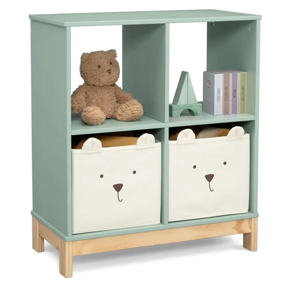 Bookcase with Bins Ideal Storage Space for Babies, Toddlers and Older Children Sage Green