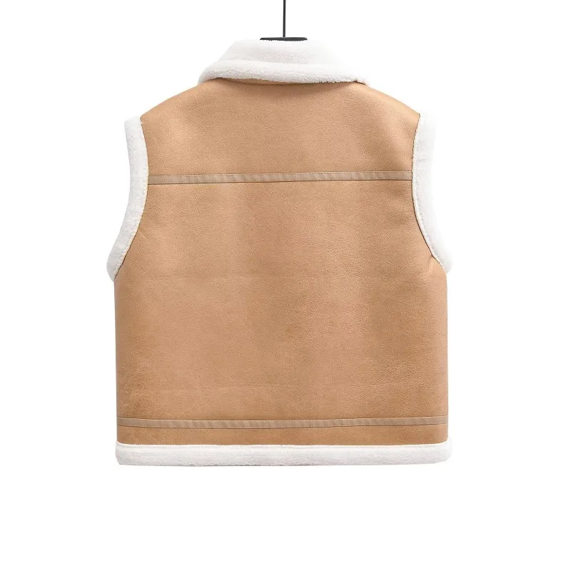 TRAF ZR Lady Vests American Retro Fur Ladies Tops Sleeveless Autumn New Products Winter Padded Vest Women's Fashion Vests