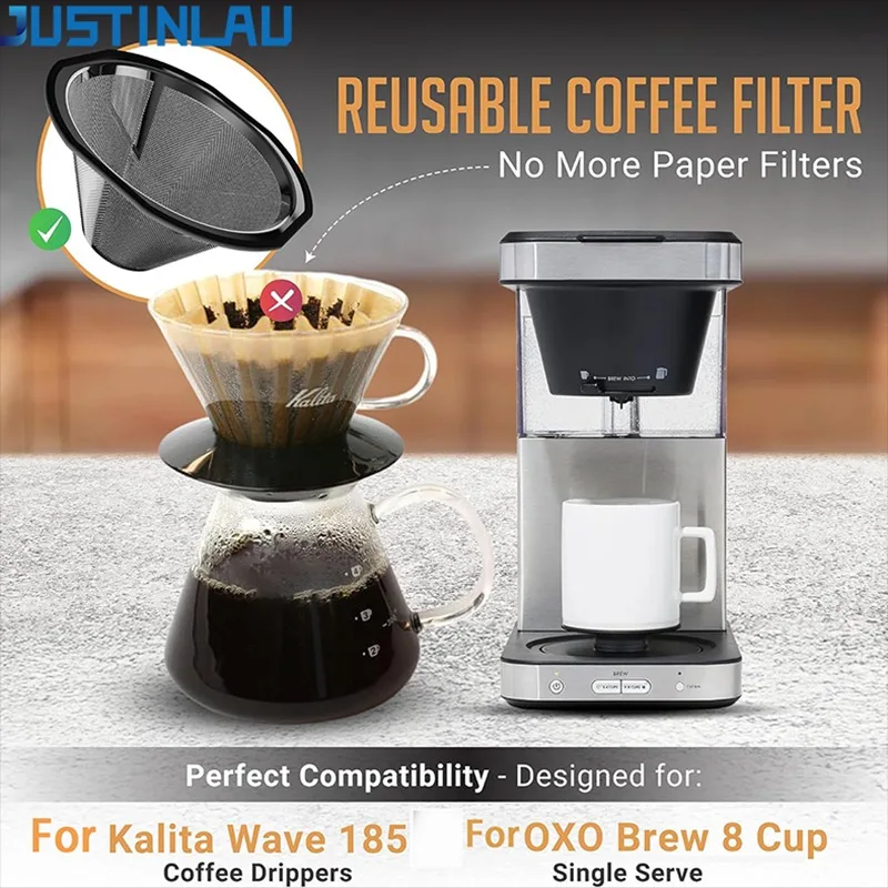 Filtro de Café JUSTINLAU Compatível com o Dripper Kalita Wave 185 e Acessórios para Máquina de Café OXO de uma única xícara que Podem Ser Reutilizados