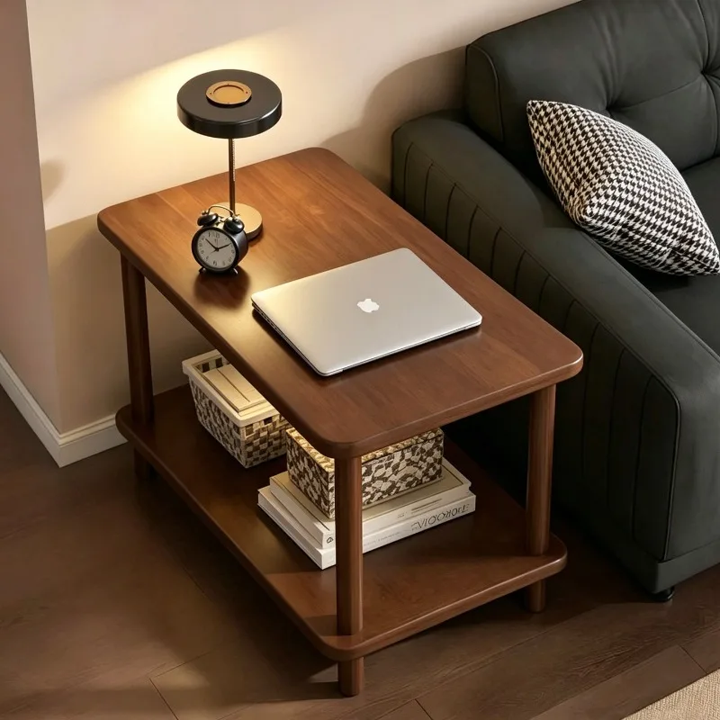 Mid-century Modern Movable Double-layer Side Table, Simple Square Side Rack Sofa Side Small Coffee Table Home Storage Organizer