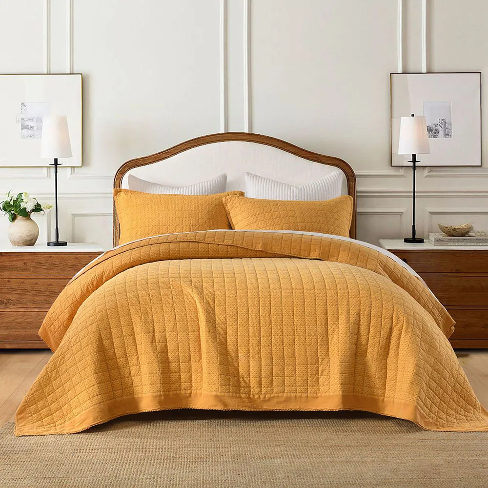 

Luxury Cotton Quilt Set 3pcs Queen Size Enzyme Washed Eco-Friendly Soft Heavy All-Season Jacquard Bedspread Coverlet Home Decor