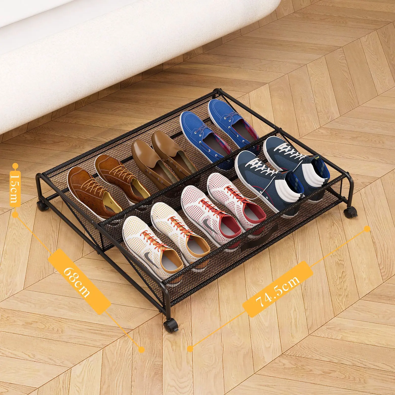 Étagère à chaussures Simple, étagère de rangement sous le lit avec boucle roulante pour chaussures, 