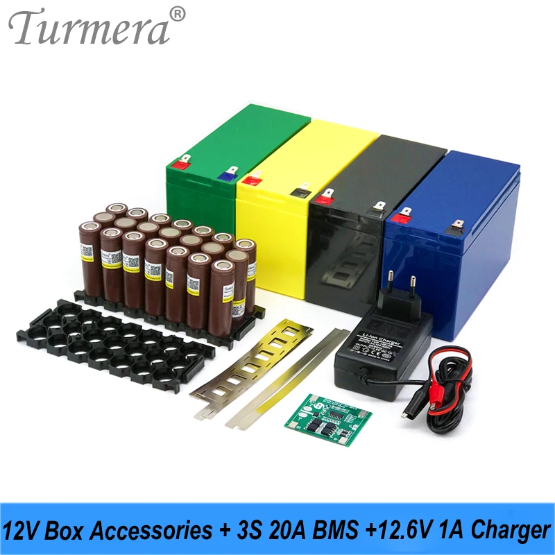 

Turmera 12V Battery Box 3X7 18650 Holder 3S 20A BMS 12.6V 1A Charger with Soldering Nickel for Motorcycle Replace Lead-Acid Use