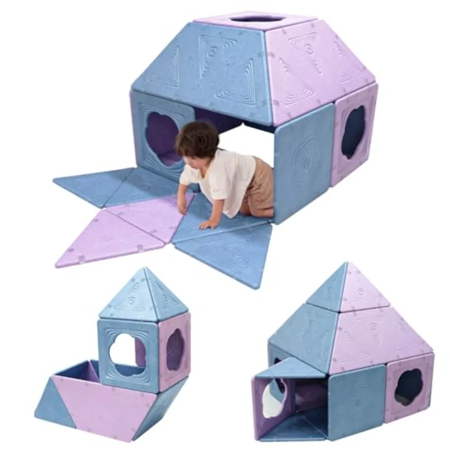 

18-Piece Magnetic Fort Building Kit for 3+ : Purple Blue Lightweight Modular Playhouse Panels with Built-in Magnets
