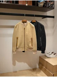 High density elastic composite suede autumn and winter men's casual fashion baseball collar jacket jacket