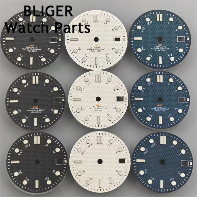 BLIGER 29mm/31mm Sterile Dial Black White Blue Watch Dial Green luminous Fit NH34 Movement Watch replacement parts