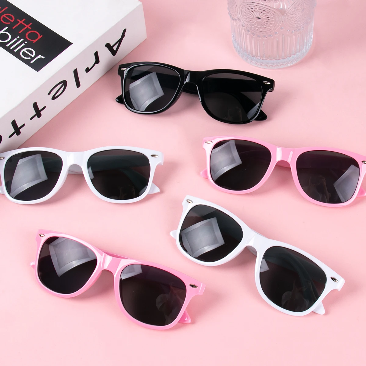 8-12pairs Black Square Frame Sunglasses for Women Men Bride and Groom Photo Glasses Bridal Shower Bachelorette Party decoration