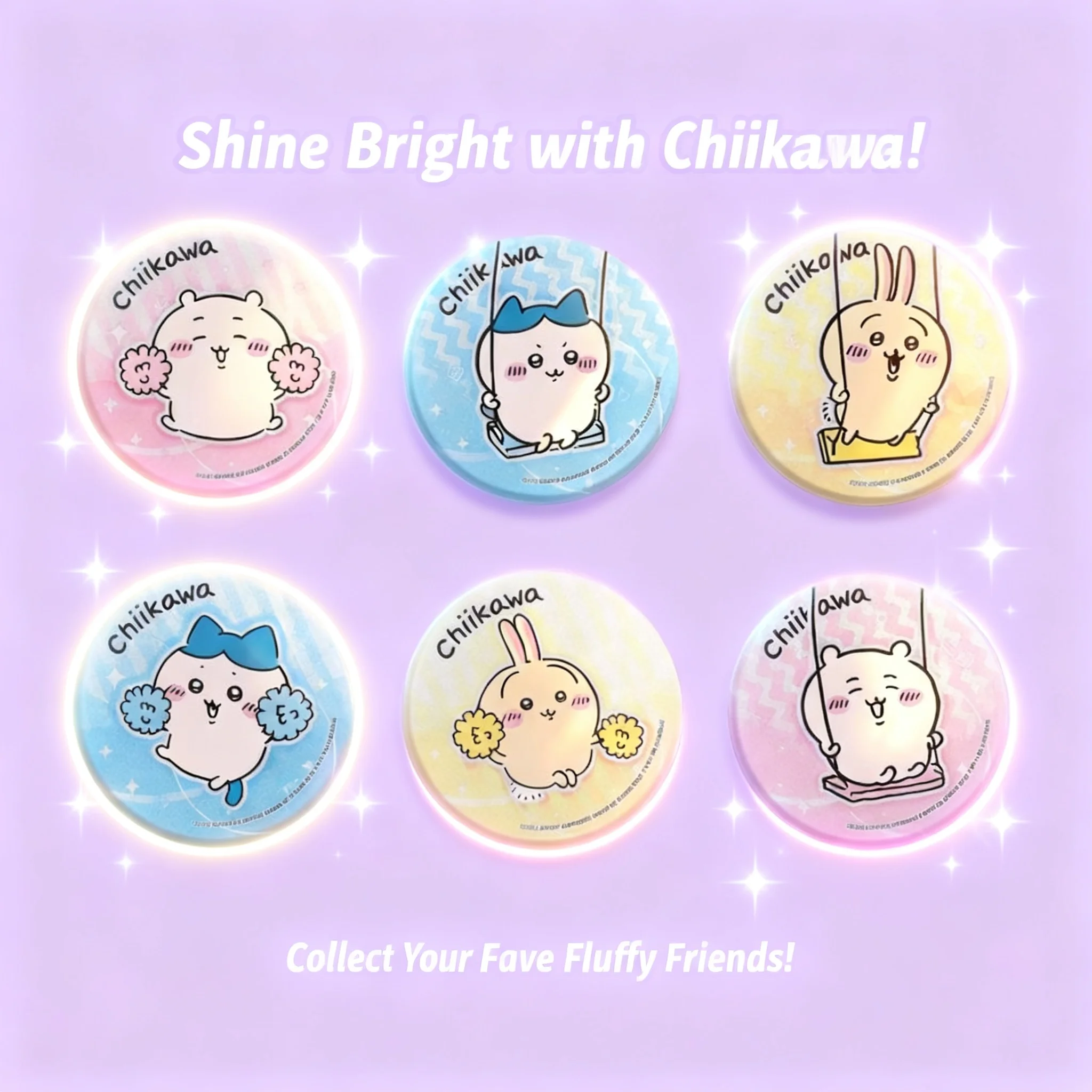 

chiikawa anime pin badge 75mm 58mm enamel metal badge new design all characters double flash badge anime merchandise collectible