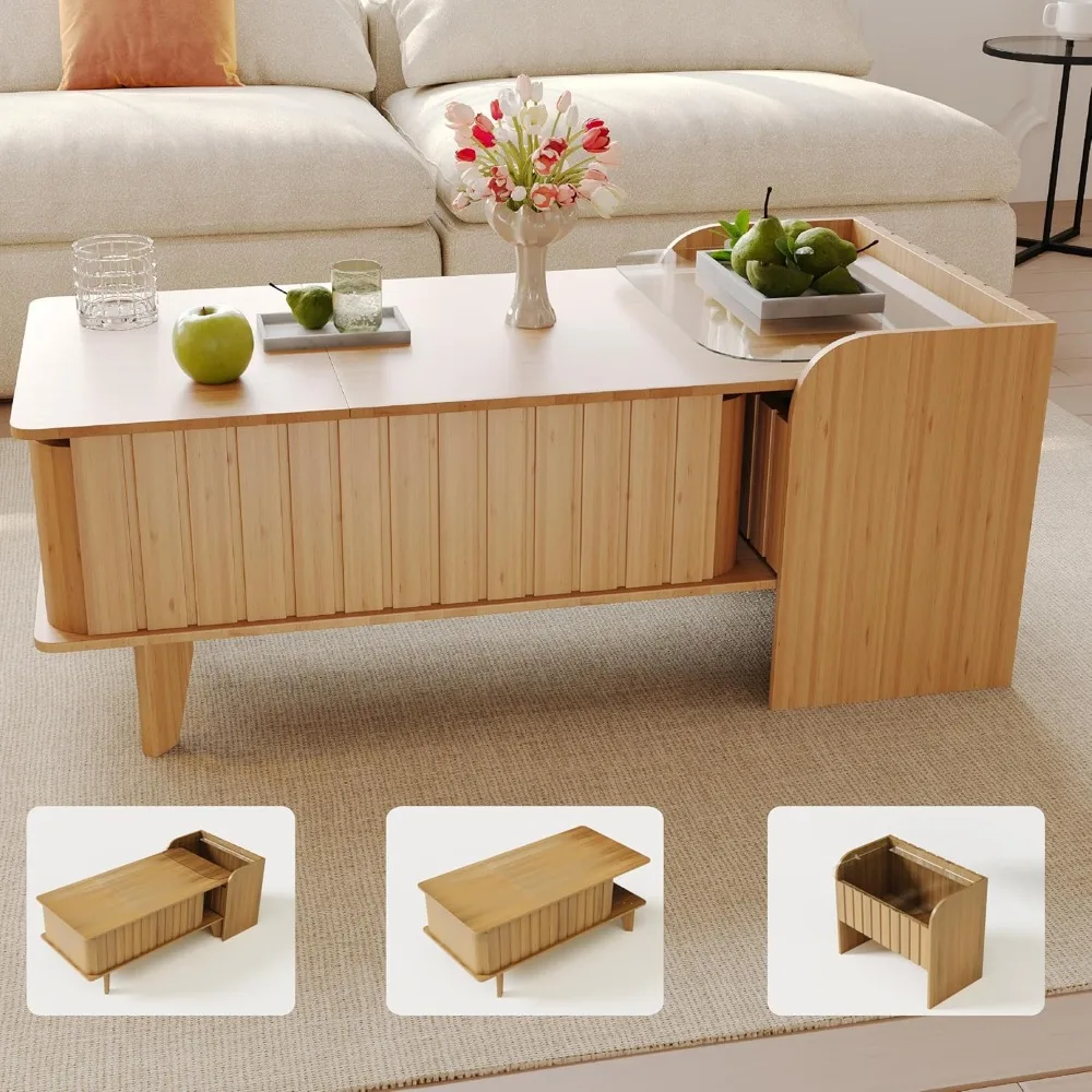 

Extendable Coffee Table with Storage, Wood Coffee Table with Hidden Compartment, Expandable Coffee Tables with Side Table