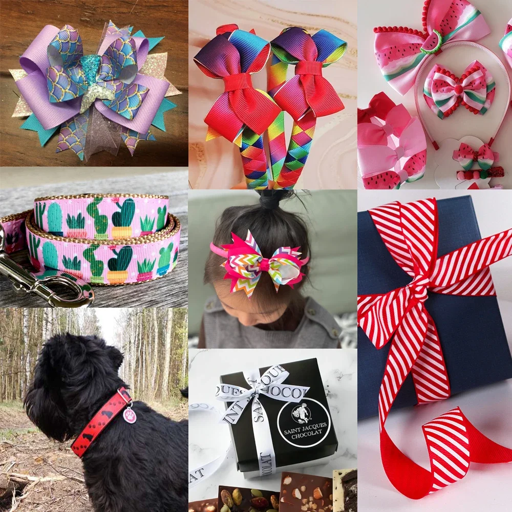 DHK 22mm 10yards Mexican Flowers Skull Printed Grosgrain Ribbon Accessories Headwear Decoration Collar DIY Sewing Craft B2384