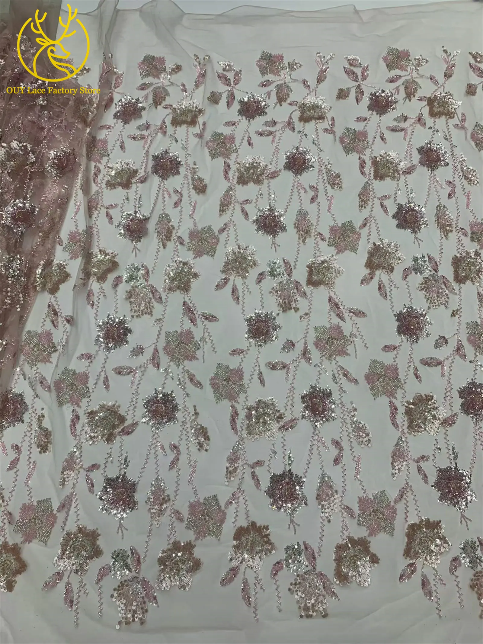 2026 Französische Stickerei Perlenbesetzter Mesh-Spitzenstoff 5 Yards Hochwertiger Afrikanischer Pailletten-Spitzenstoff für Damen Partykleider Nähen – Detail 15
