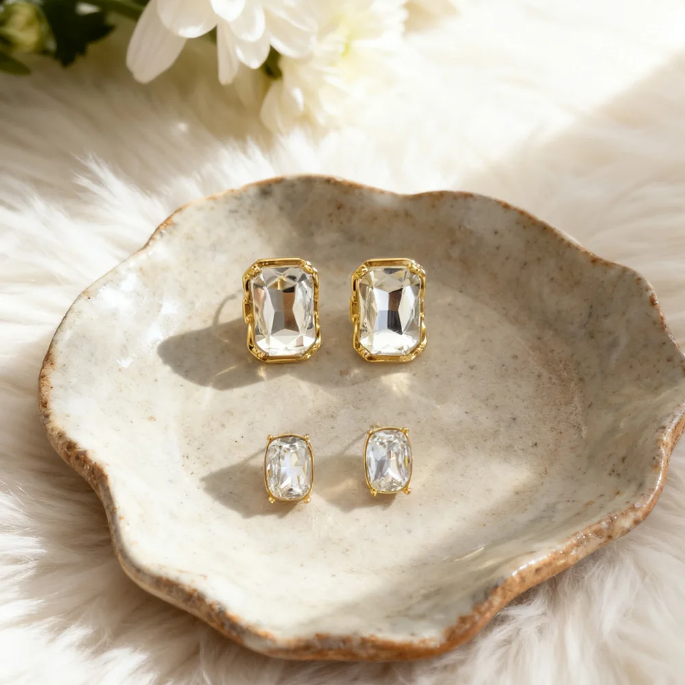 Elegant Charming Geometric Square Zircon Stud Earrings For Women Minimalism Stainless Steel Wedding Couple Party Jewelry Gifts