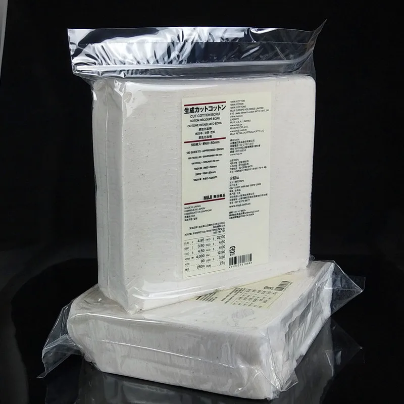 

Original Japanese Organic 100% Cotton Soft Pad 180 200 sheets 50x60mm Unbleached Cotton