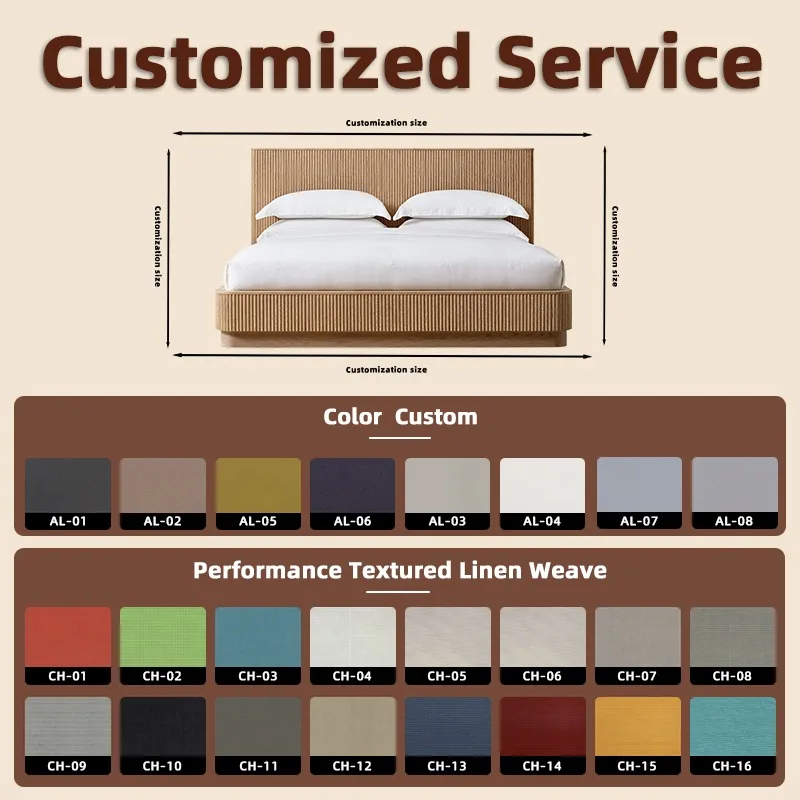 Double Bed Solid Wood Construction with Wooden Headboard Panel, Quiet Sleep Support System, Contemporary Home Bedroom