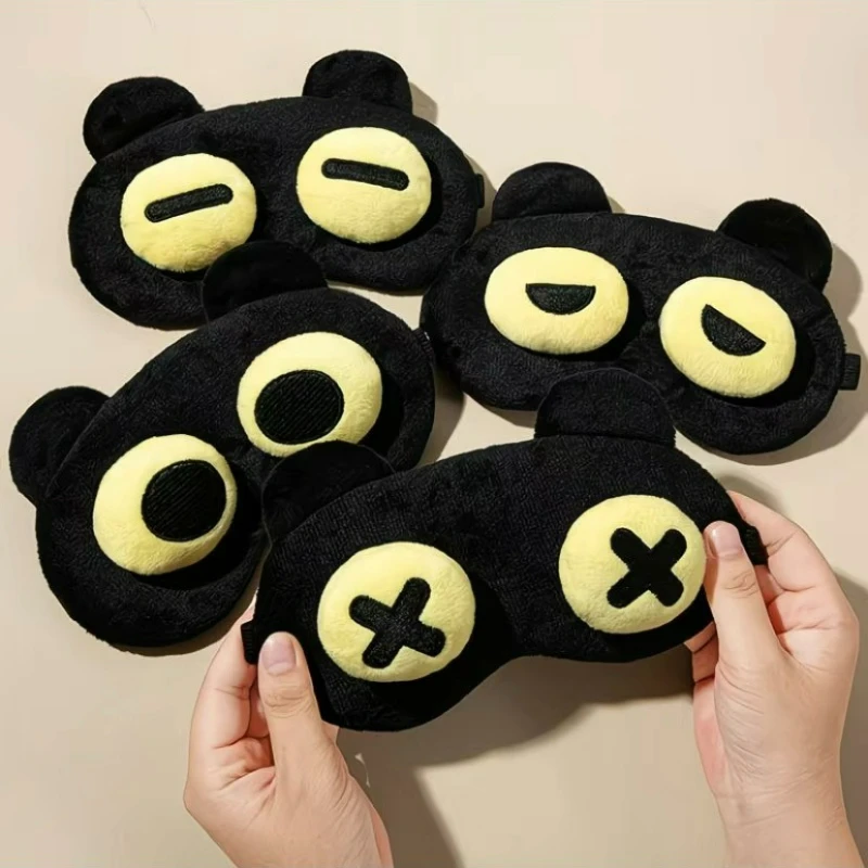 Cartoon Cute and Funny 3D Eye Black Cat Eye Mask Light-blocking for Quality Sleep Unisex Soft Comfortable Eye Mask with Big Eyes
