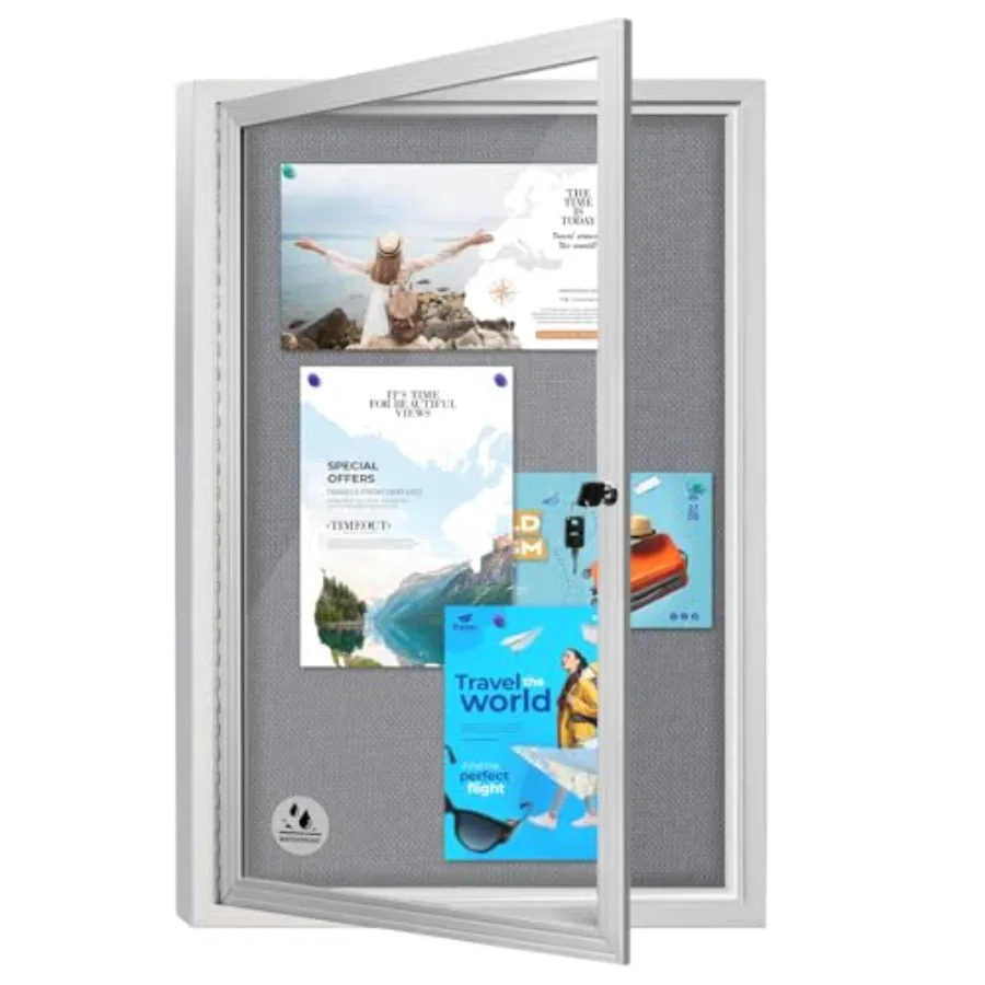 

Уличная всепогодная закрытая тканевая доска для объявлений с запирающейся стеклянной дверцей, серебристая алюминиевая рама, 36x24 дюйма, 5 штук