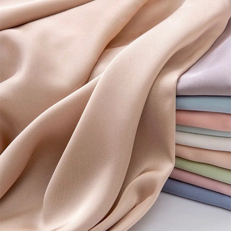 Stretch Shiny Silky Satin Chiffon Fabric For Dress Shirts Soft Solid Thin Lightweight,Blue,Pink,Gray,Black, White, By The Meter