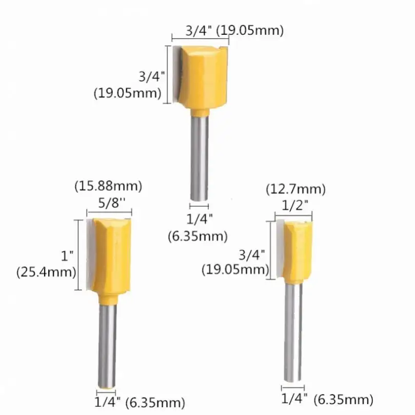 5set 1/4inch Shank Straight Carbide Alloy Straight Router Bits for Woodworking Tungsten Alloy Double Edged Straight Cutter Set