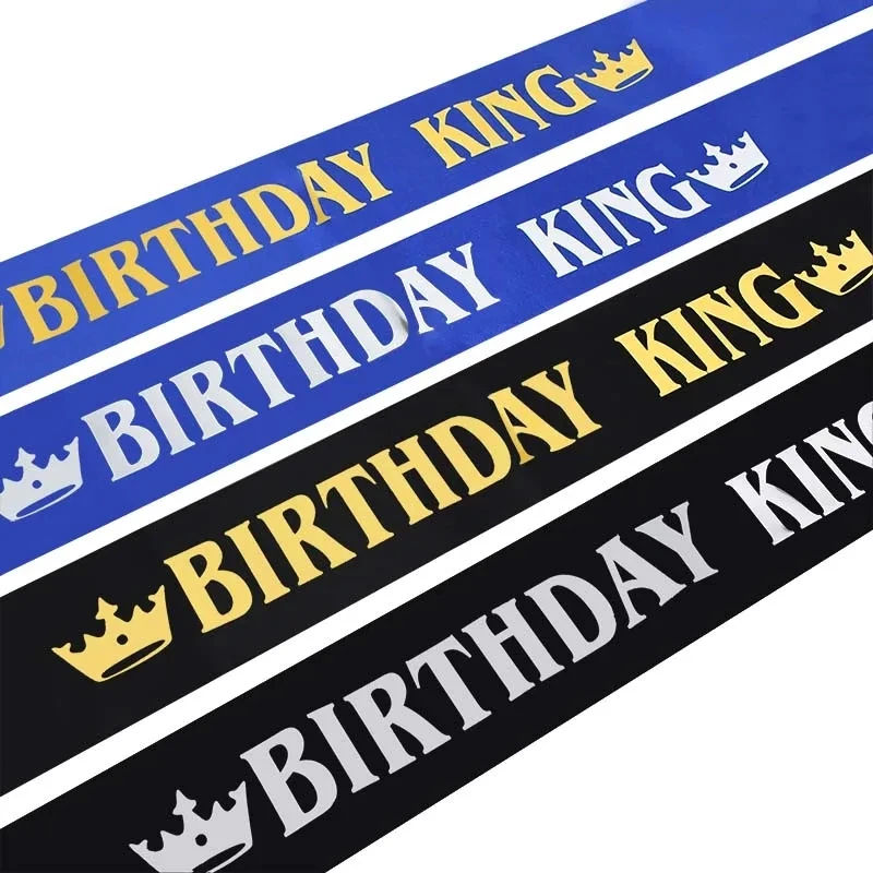 Faixa de aniversário para homens, faixa de rei de aniversário e conjunto de crachás, fita de prêmio de aniversário, decoração de festa de aniversário masculina