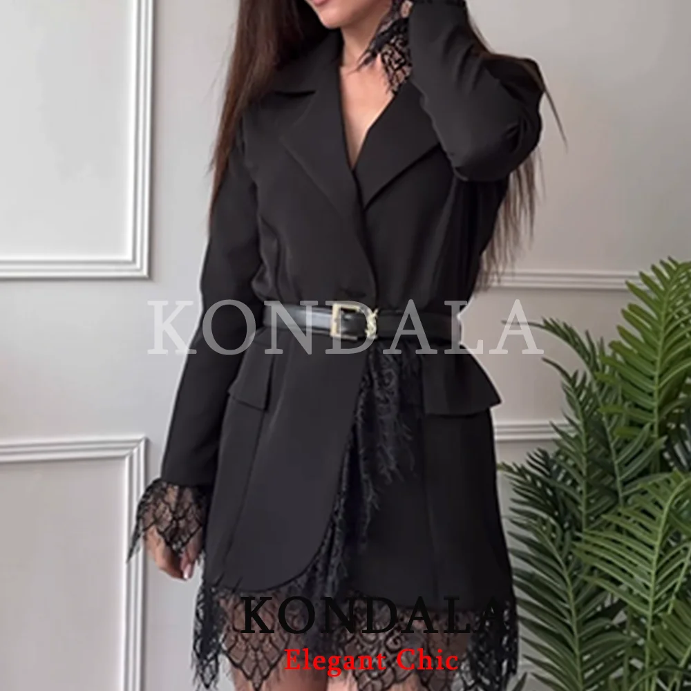 콘달라 여성 트렌디 레이스 패치워크 슬림 블레이저 허리 블레이저 패션 2026 신상 봄 여름 하이 스트리트 출퇴근 데이트 여성 블레이저