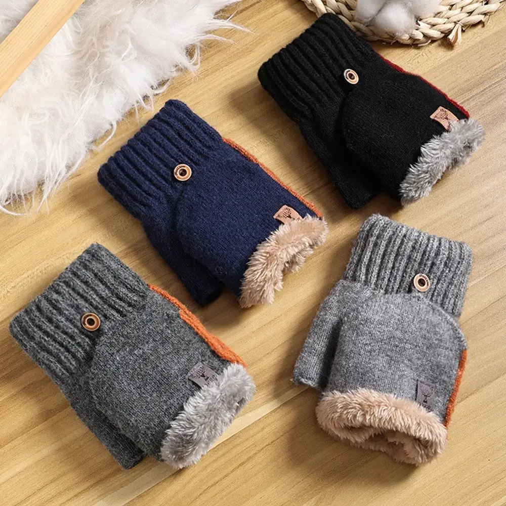 Thickened Plush Fluffy Autumn Winter Knitting Mittens Flip Cover Half Finger Gloves Cycling Touch Screen Warm Fingerless Gloves