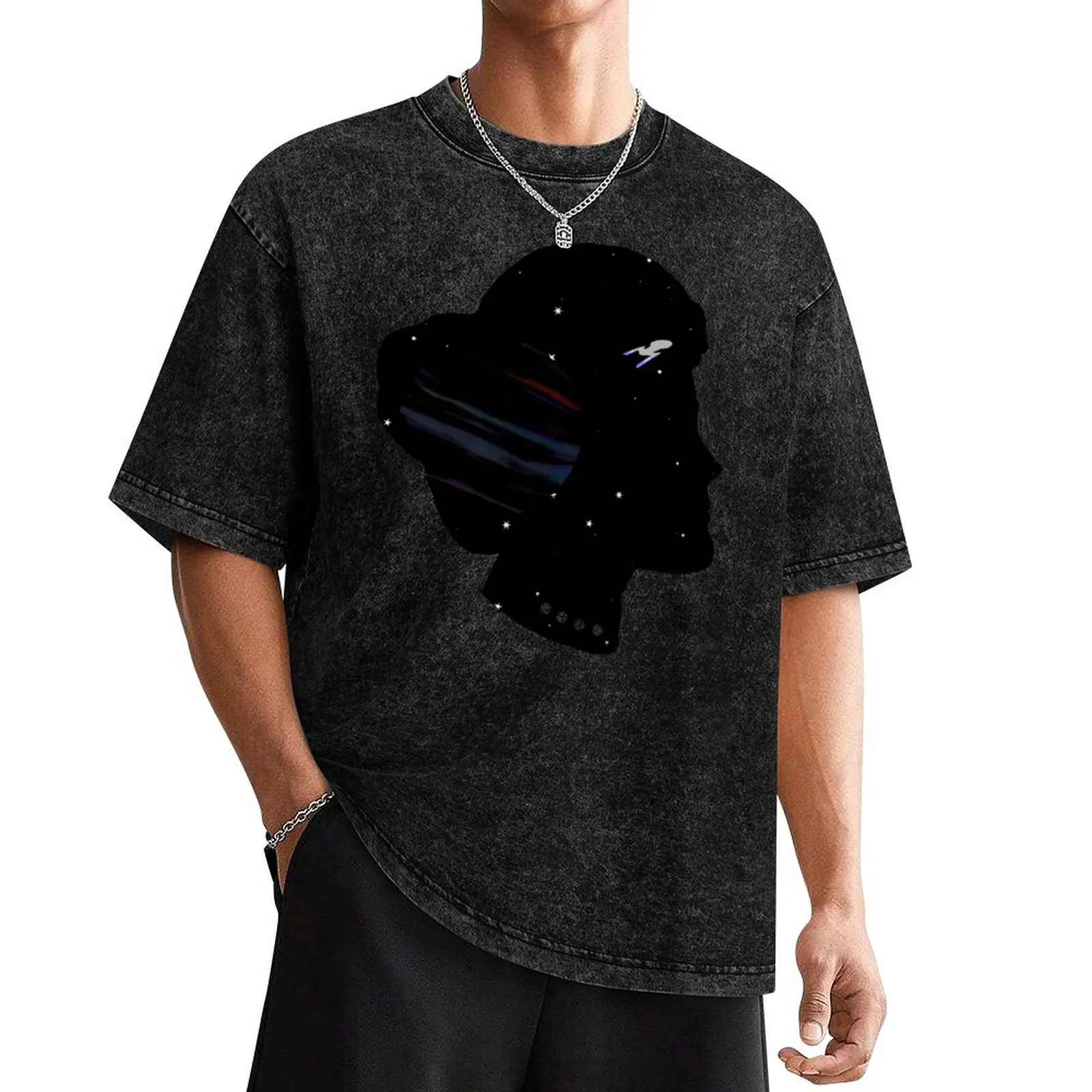 

Star Trek: Voyager Captain Janeway Galaxy Silhouette Portrait T-Shirt vintage anime shirt mens workout shirts