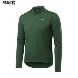 ARSUXEO Men's Cycling Jersey Long Sleeve Bike Clothing Bicycle Tops Quick Dry MTB Shirts Reflective Sportwear Breathable