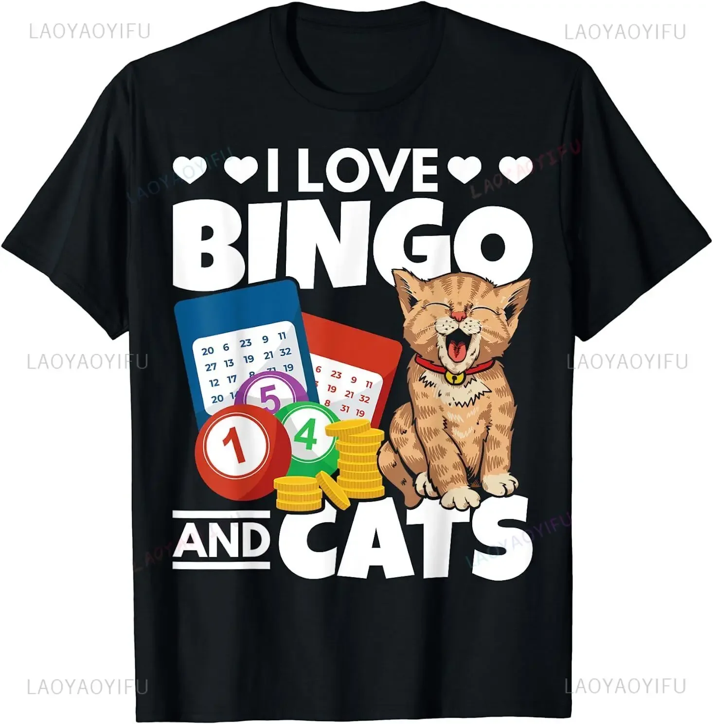 Cat Lovers I Love Bingo and Cat Gambling Men's Clothing Bingo Players Fashion Bingo Aesthetic T-shirts Classic Vintage Clothes