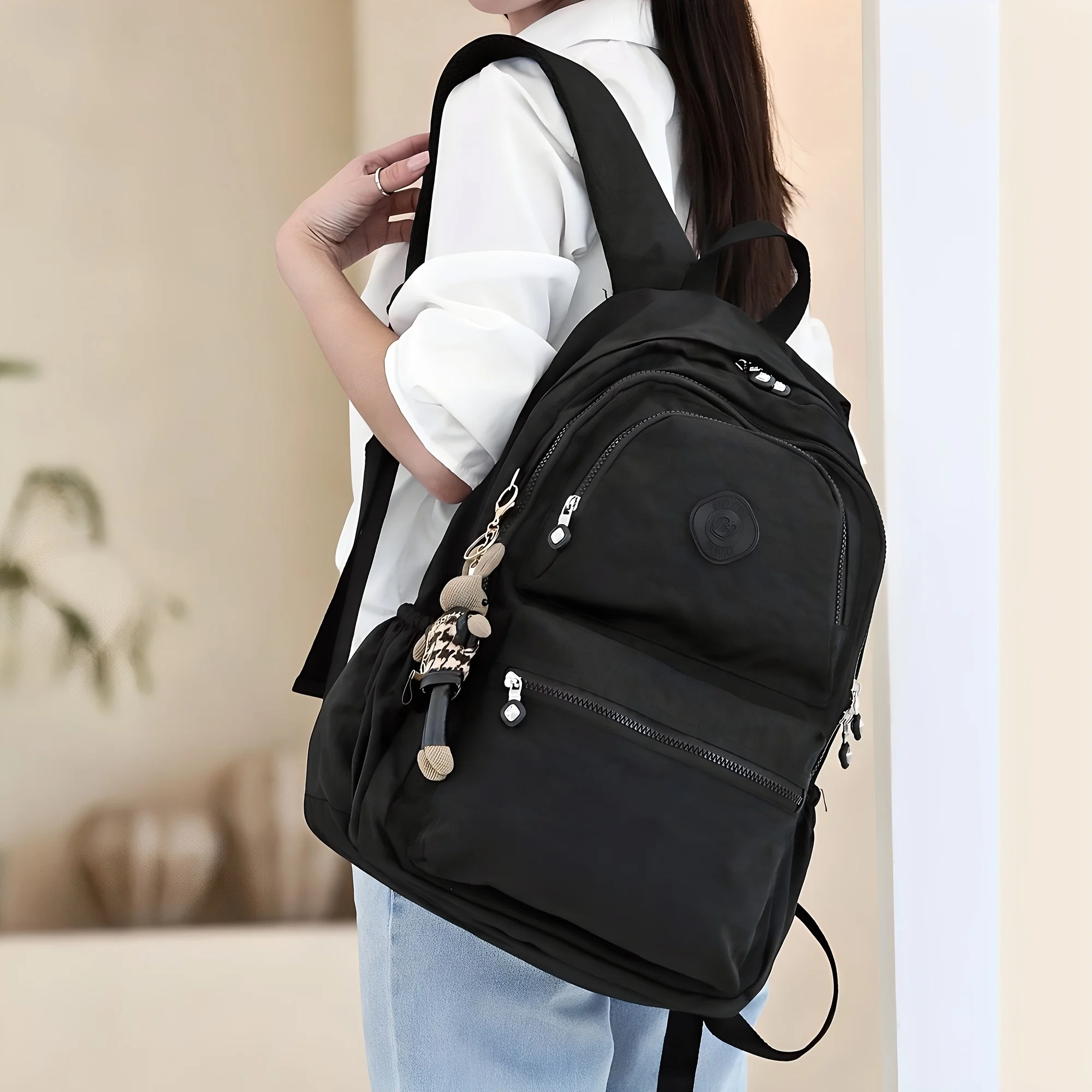 

Woman Backpack School Bags Laptop Backpack Travel Bag Waterproof Nylon Soft Handle Solid Multi-pocket Bag