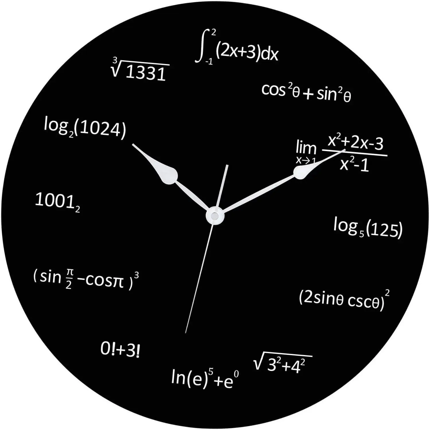Reloj de pared de matemáticas para decoración del hogar, reloj redondo silencioso de 11,81 pulgadas para aula, escuela, comedor, oficina y sala de estudio