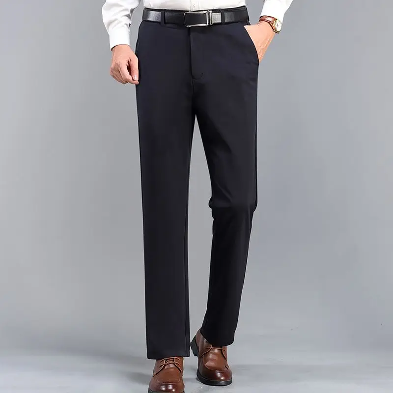 

Однотонные повседневные брюки для мужчин: осенние, деловые, гладкие, приятные к телу, прямые, эластичные, немнущиеся, костюмные брюки