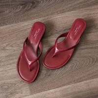 BEAUTODAY Casual Flip Flops Women Sheepskin Leather T-Strap Open Toe Solid Slippers Outdoors Ladies Elavated Retro Shoes 35139 - Image 2
