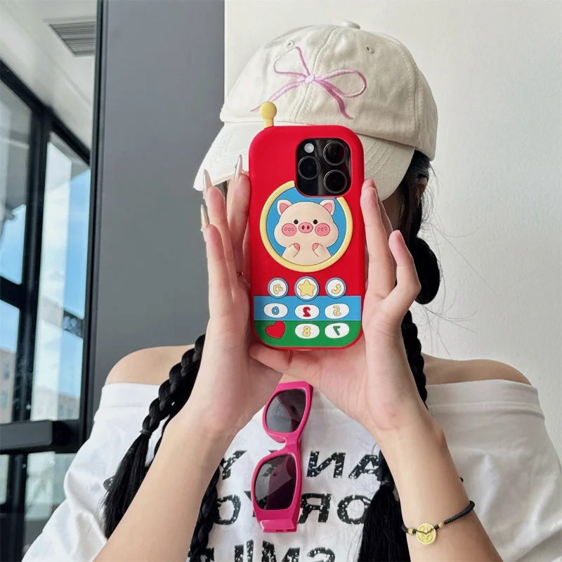 

Чехол для телефона в форме цветной свиньи 3D для iPhone 17, 16, 15, 13, 14, 12, 11 Pro Max, милая защита камеры, мягкая силиконовая задняя крышка