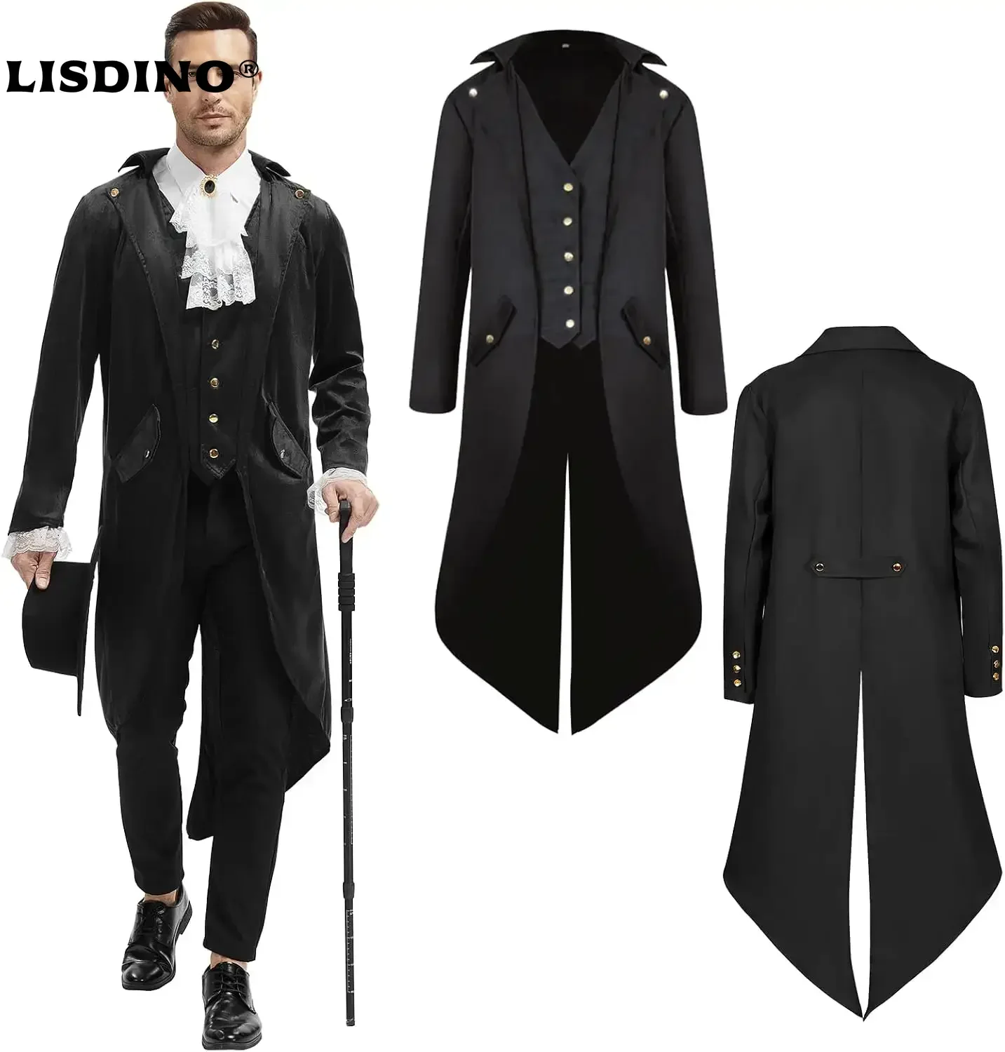 Steampunk-Jacke für Herren Renaissance-Gehrock mit Stehkragen Halloween-Kostüme für Männer