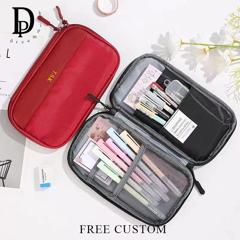 

Business Office Custom Name Pen Pouch Large Capacity Zip Student Canvas Pen Bag Travel Passport Wallet Multifunction Stationery