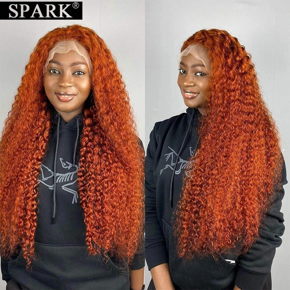 

Ginger Orange #350 Colored Deep Wave Wig Peruvian Human Hair 13x4 Lace Front Wig #1BCurly Wig HD 4x4 Lace Remy Hair 180% Density