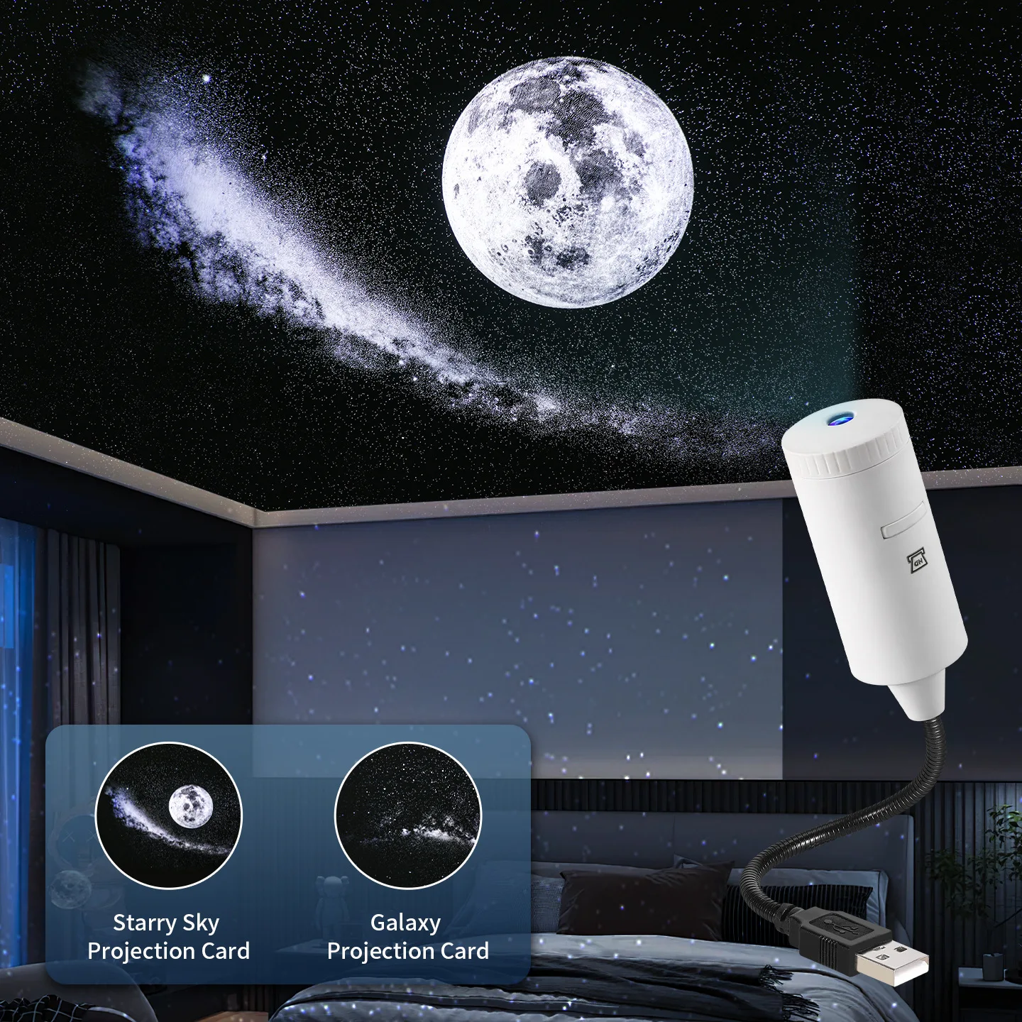 Ambient Lighting Night Light  Projector Lamp with 2 Slides Plugand Play Versatile Galaxy Ambient for Home Living Room Decoration