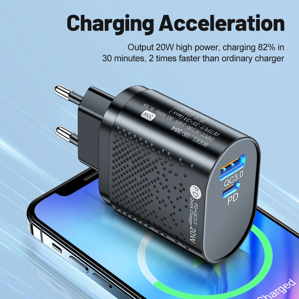 Chargeur rapide USB de type C, 20W, QC 3.0, ports touristes, alimentation pour téléphone portable, iPhone 15 14 13, Samsung Xiaomi S20 +