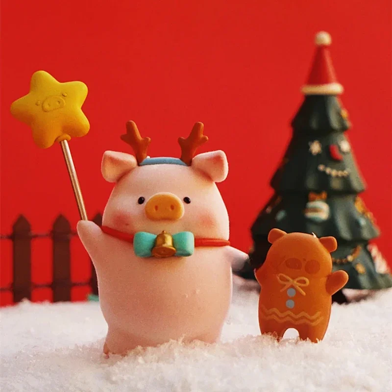 Figures Toy LULU Pig Christmas Town Surprise Lucky Cute Blind Box Canned Pig Snowman Hot Cocoa Tide Play Ornament Christmas Gift