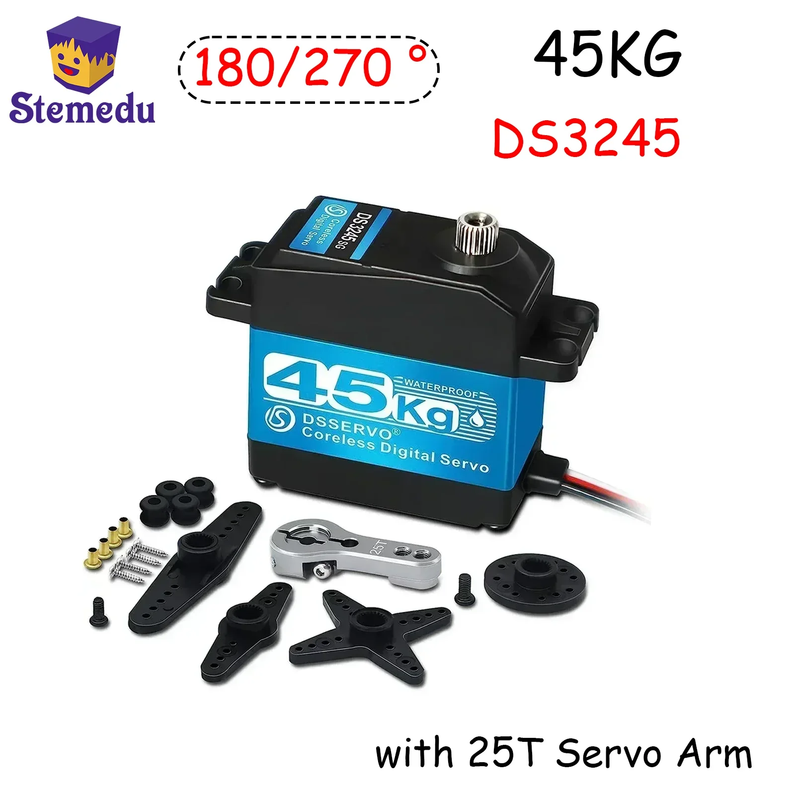 

DS3245 45KG Coreless Digital Servo Stainless Steel Gear 7.4V Torque Waterproof for 1/8 1/10 RC Baja Car with 25T Servo Arm