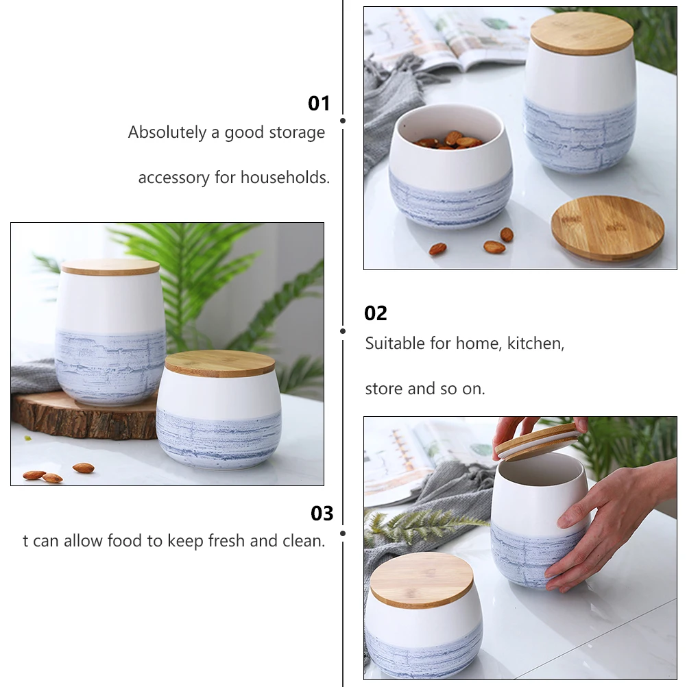 

Jar Ceramic Containers Reinforced Porcelain Sealed Canisters Kitchen Storage Wooden Lid Safe Food Houseware