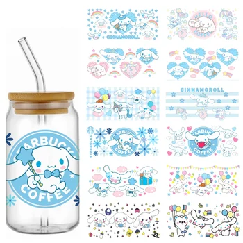 Miniso Sevimli bebek Cinnamoroll 28 adet desen 3D Karikatür UV DTF Transferi Etiket Su Geçirmez Çıkartmaları 16 oz Cam Bardak Sarma Çıkartmalar