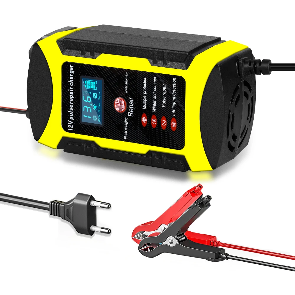 

Зарядное устройство для ремонта импульсов аккумуляторов 2 Ач-120 Ач, 12 В, 6 А, зарядное устройство для автомобильных аккумуляторов, Европейская и американская вилка для мотоциклетных лодок Agm,gel,sla, влажных аккумуляторов